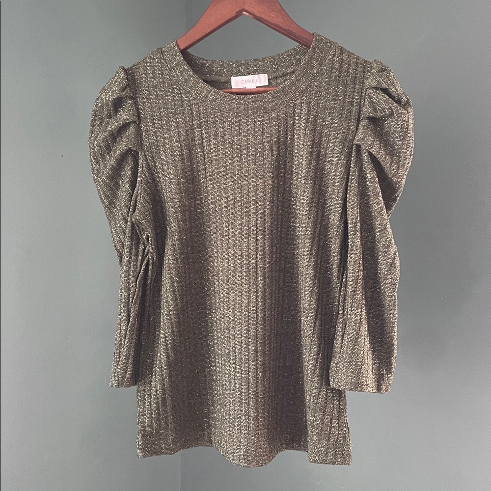 Cerule Ribbed Knit Sweater green with silver  threads